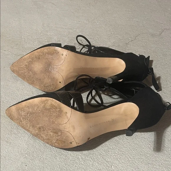 Zara Black Lace-Up Heels - Picture 7 of 16